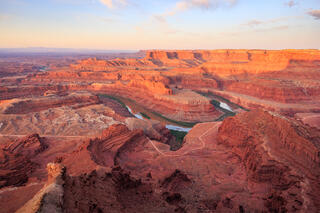 The winding Colorado River is seen from high above from Deadhorse Point in southern Utah