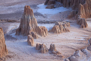 Mud islands in the desert at sunset