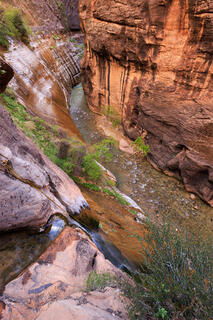 A view from the top of Mystery Falls in the Narrows of Zion National Park