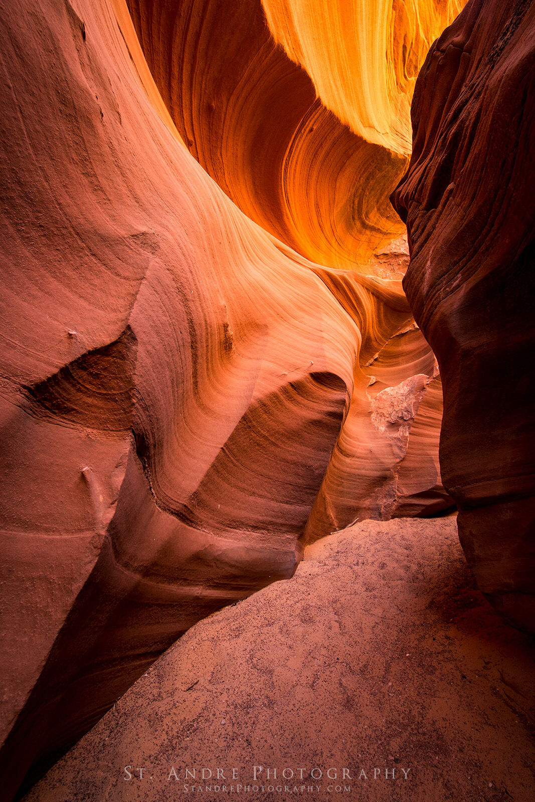 A crimson sandstone slot canyon on navajo land in Arizona